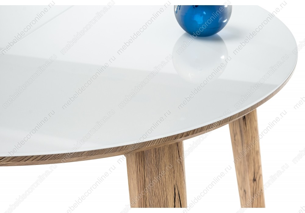 Стеклянный стол белый / дуб монтана раскладной 100+40