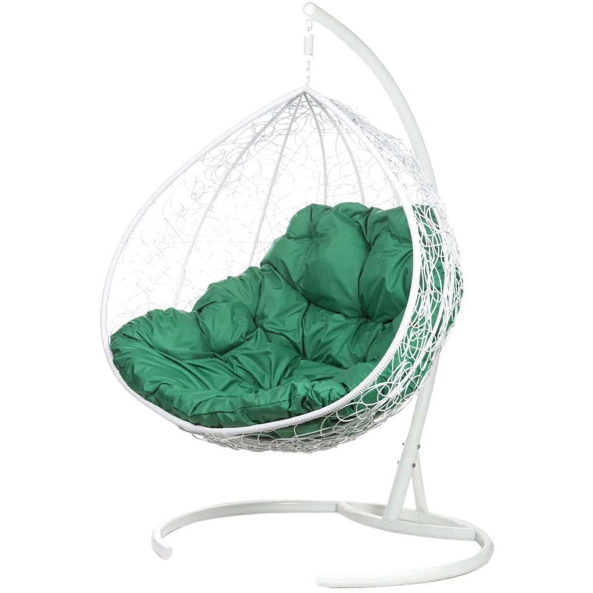 Двойное подвесное кресло "Gemini" promo white Зеленая подушка