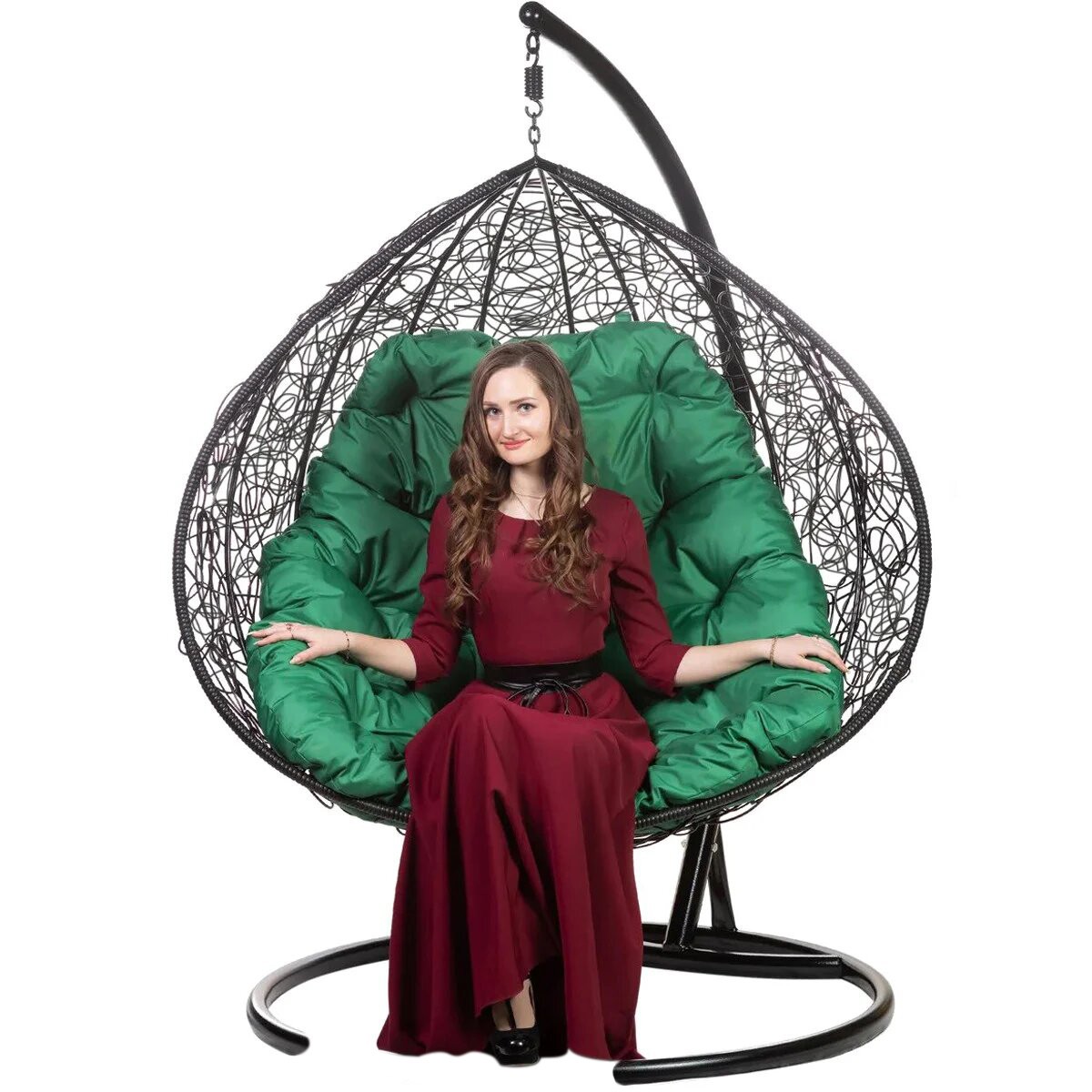 Двойное подвесное кресло "Gemini" promo black Зеленая подушка