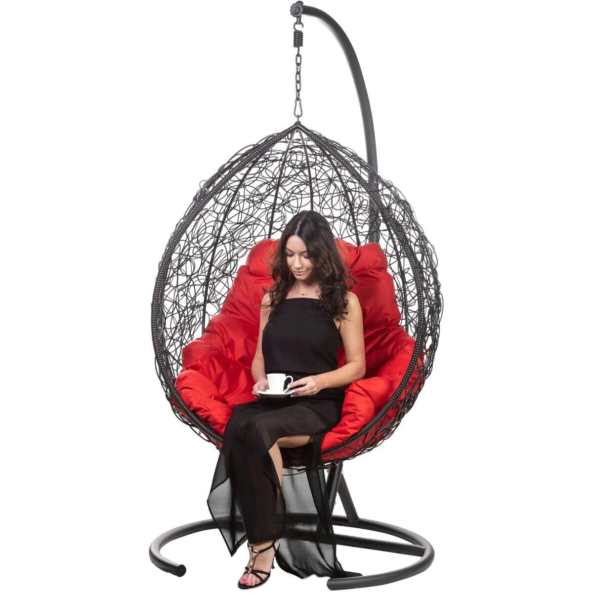 Подвесное кресло в виде капли "Tropica Black" Красная подушка