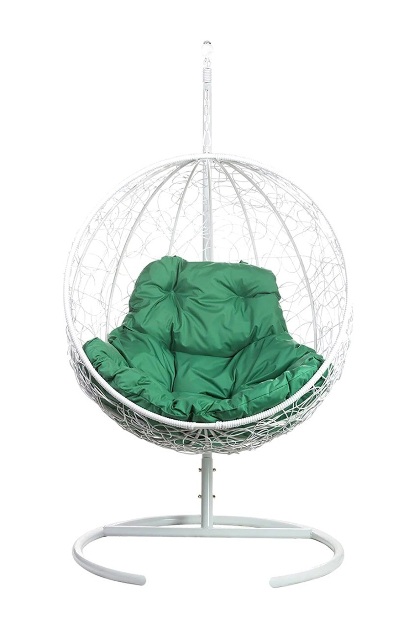 Подвесные кресло из ротанга "Kokos White" Зеленая подушка