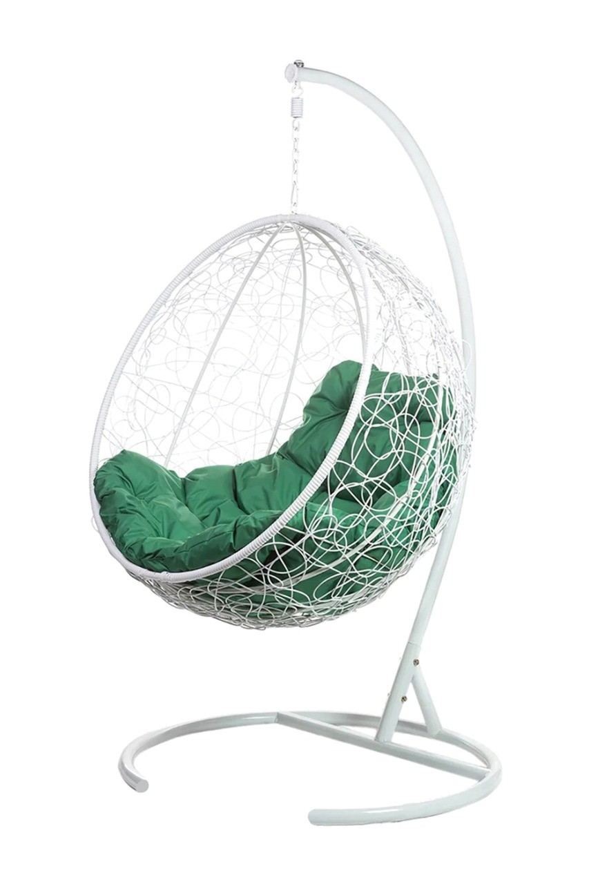 Подвесные кресло из ротанга "Kokos White" Зеленая подушка