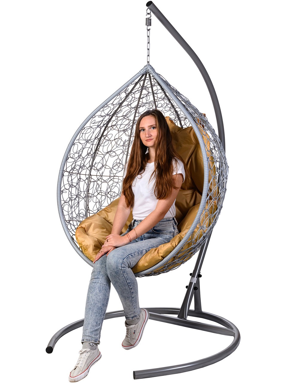 Подвесное кресло в виде капли "Tropica Gray" Бежевая подушка