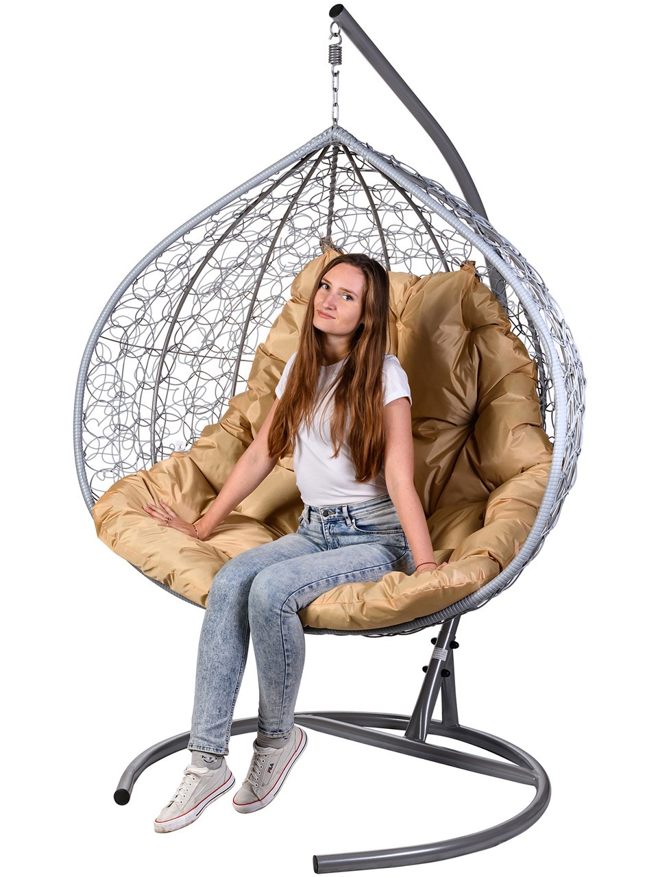 Двойное подвесное кресло "Gemini" promo gray бежевая подушка
