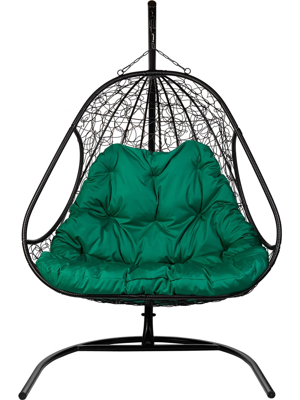 Двойное подвесное кресло "Primavera Black", зелёная подушка
