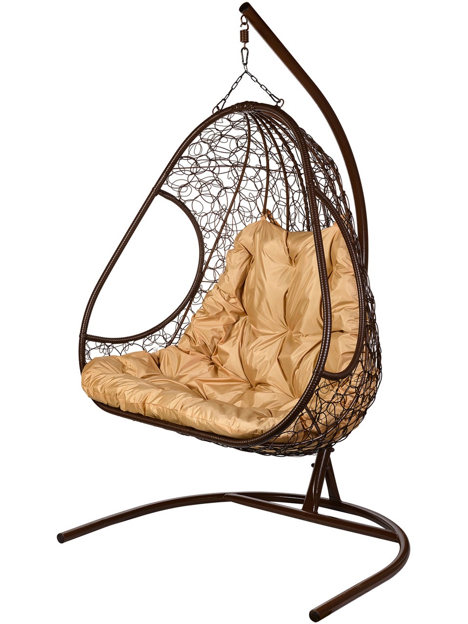 Двойное подвесное кресло "Primavera Brown", бежевая подушка