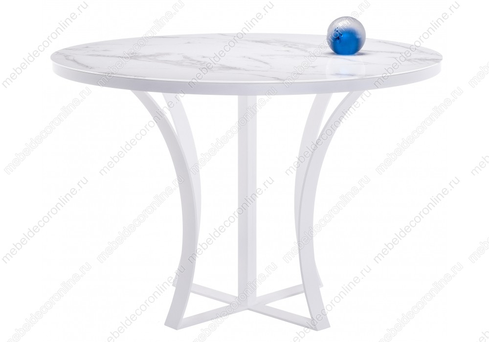 Стеклянный стол белый мрамор 110*75