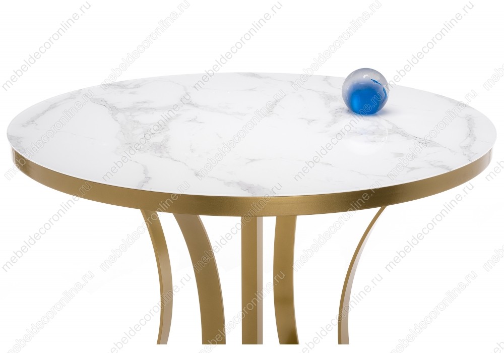 Стеклянный стол белый мрамор / золото 110*75
