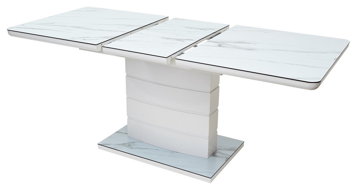 Стол ALTA 120 GREY-WHITE MARBLE/ WHITE глазурованное стекло