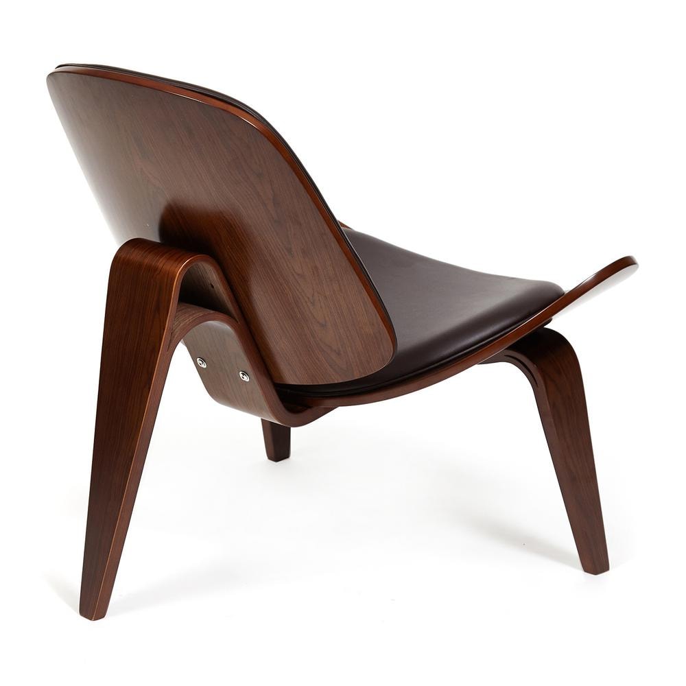 Кресло SHELL дерево / экокожа, 92х83х84 см, орех/темно-коричневый