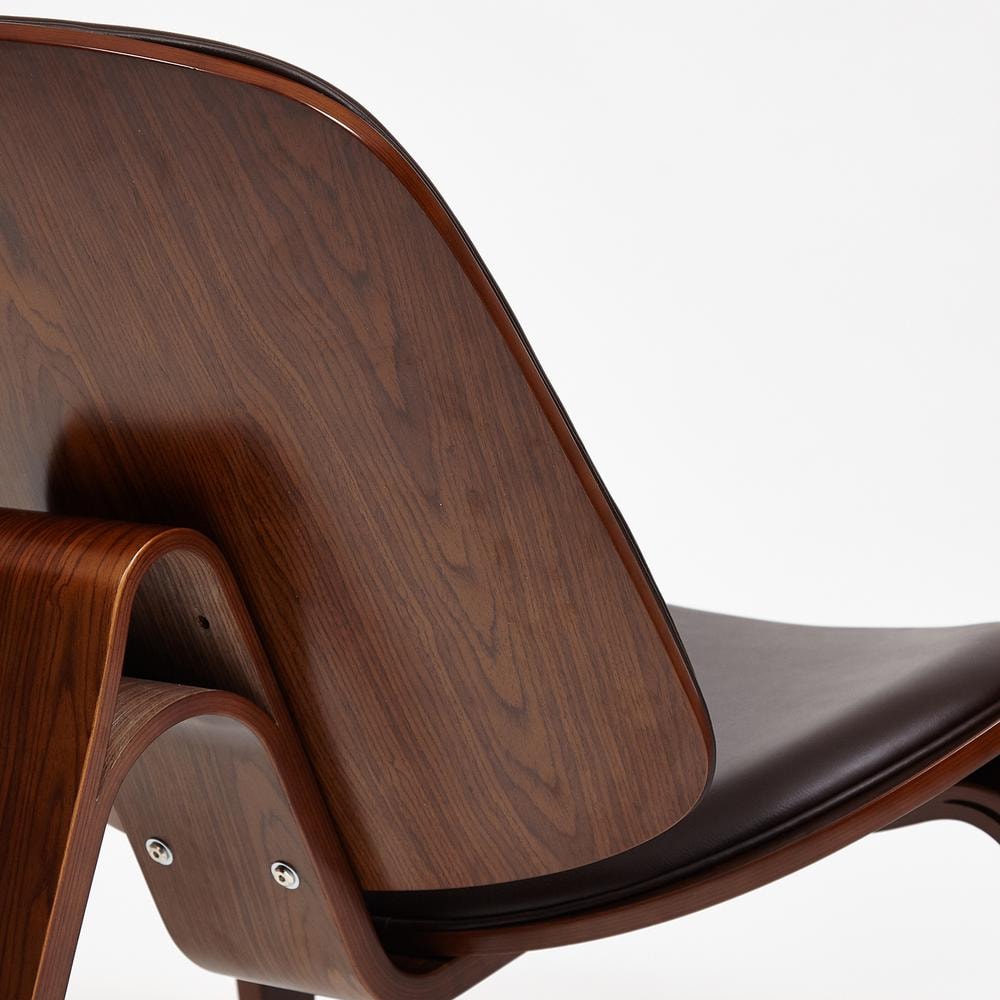 Кресло SHELL дерево / экокожа, 92х83х84 см, орех/темно-коричневый