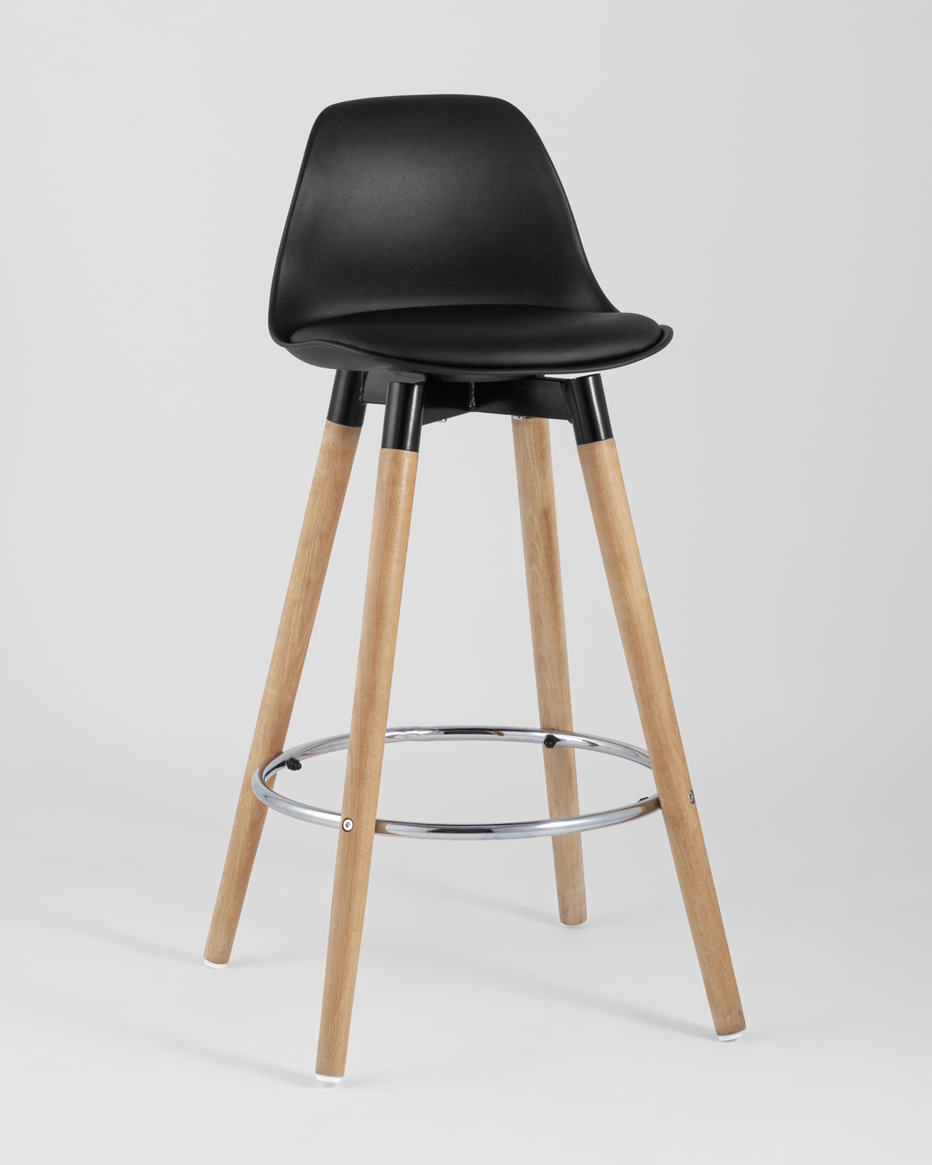 Полубарный стул Мартин черный PU-кожа, деревянные ножки, опорная планка-подножка