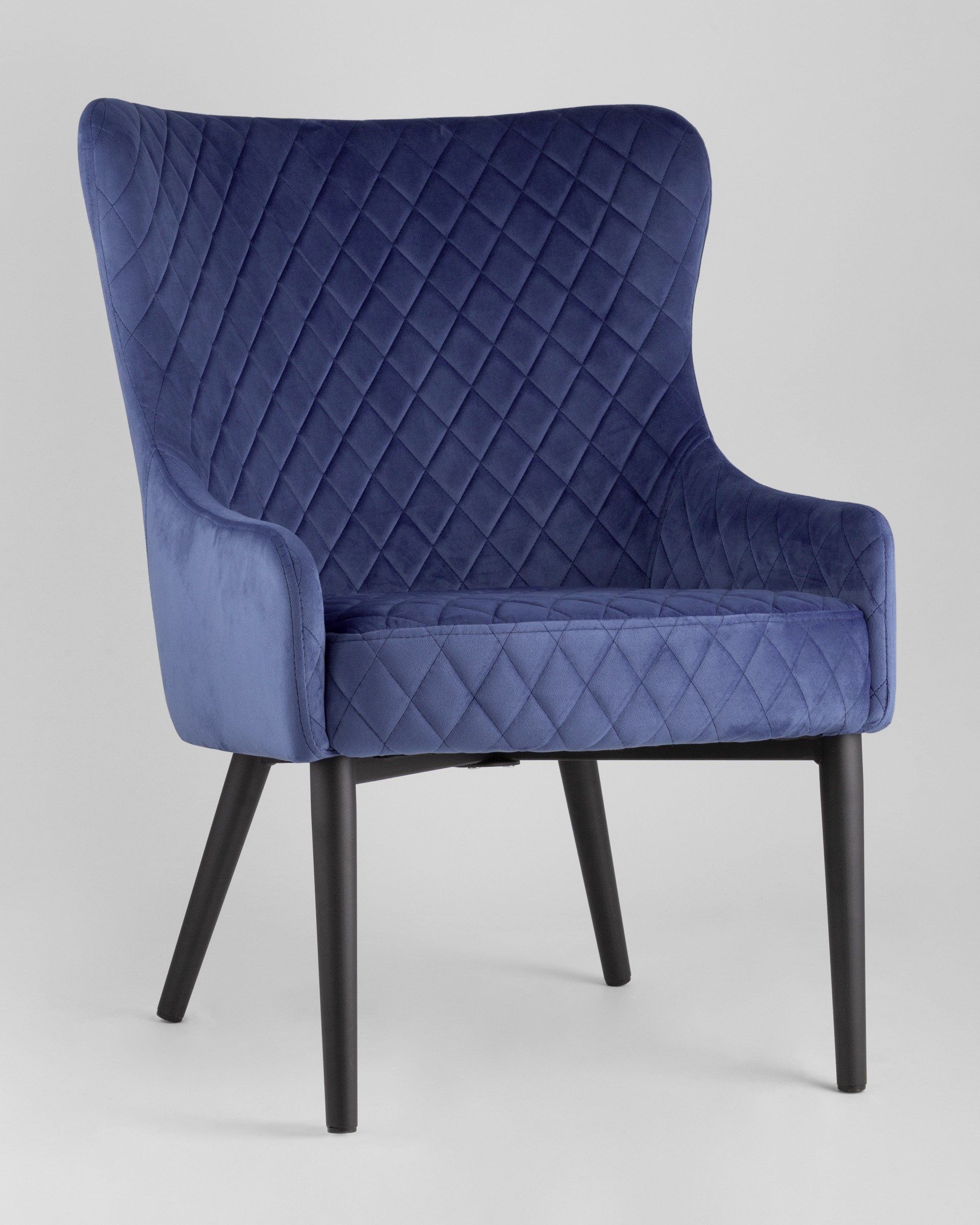Кресло Ститч велюр синее с черными металлическими ножками