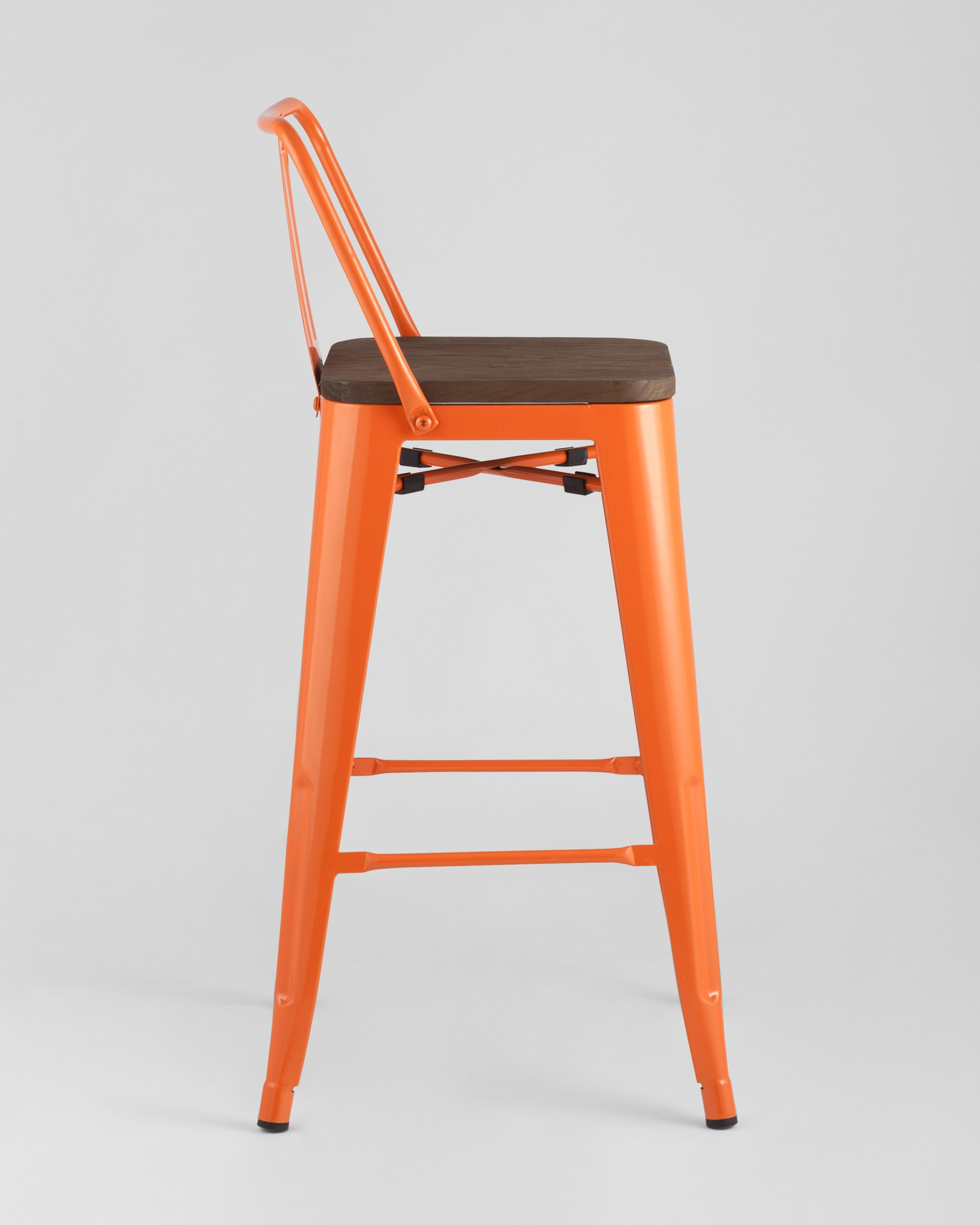 Полубарный стул Tolix Wood со спинкой оранжевый глянцевый деревянное сиденье