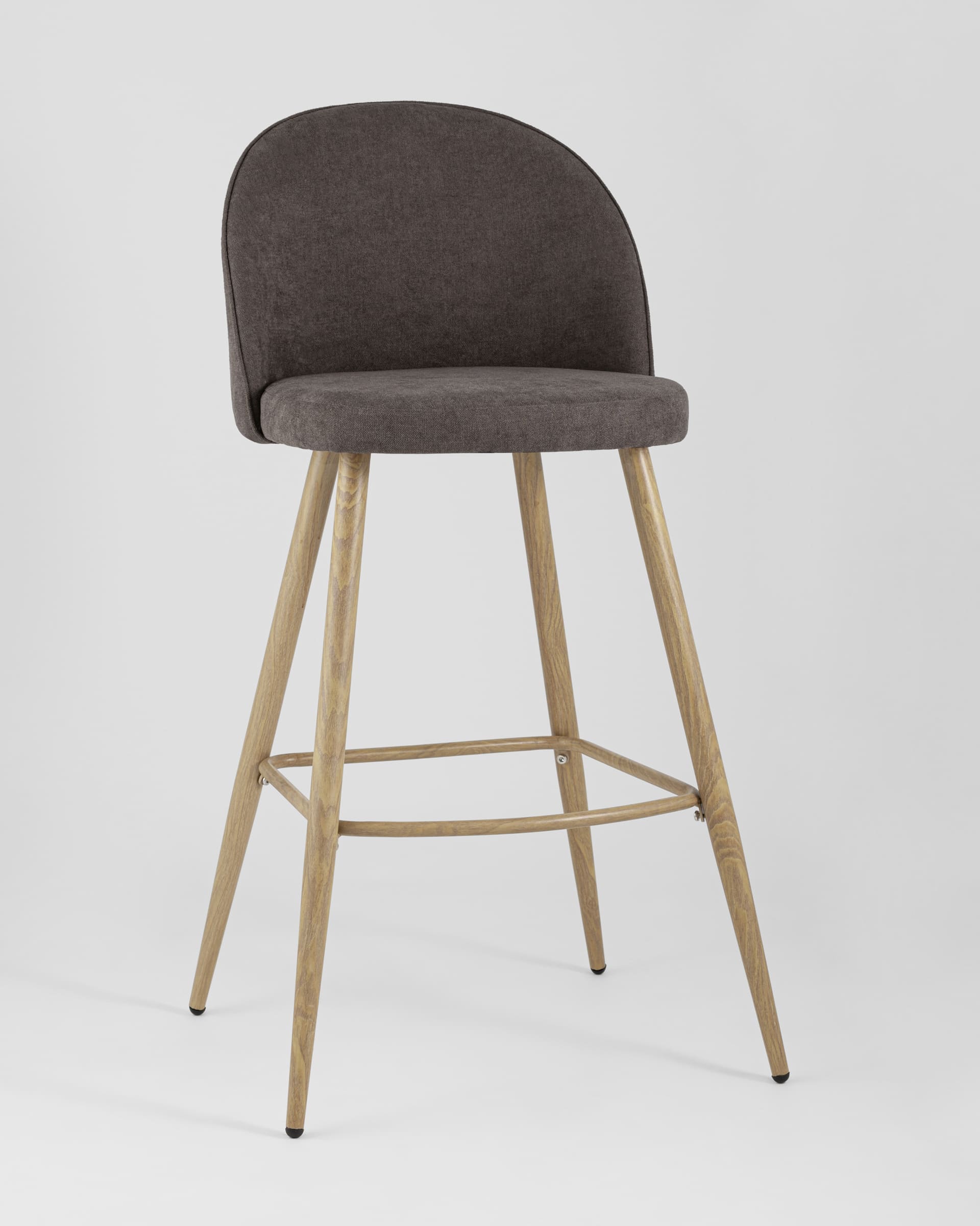 Барный стул Лион обивка шенилл коричневая, ножки металлические в цвет светлого дерева
