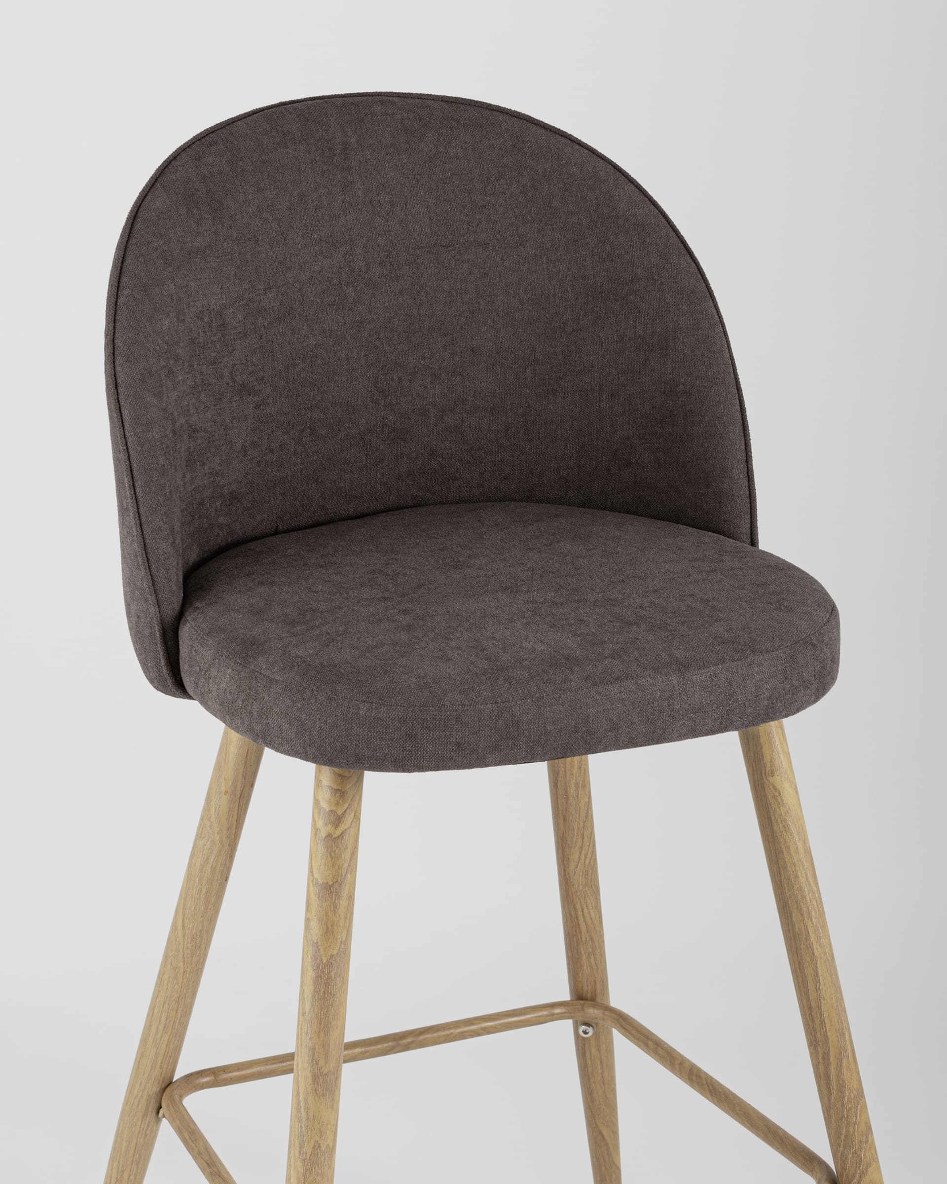 Барный стул Лион обивка шенилл коричневая, ножки металлические в цвет светлого дерева