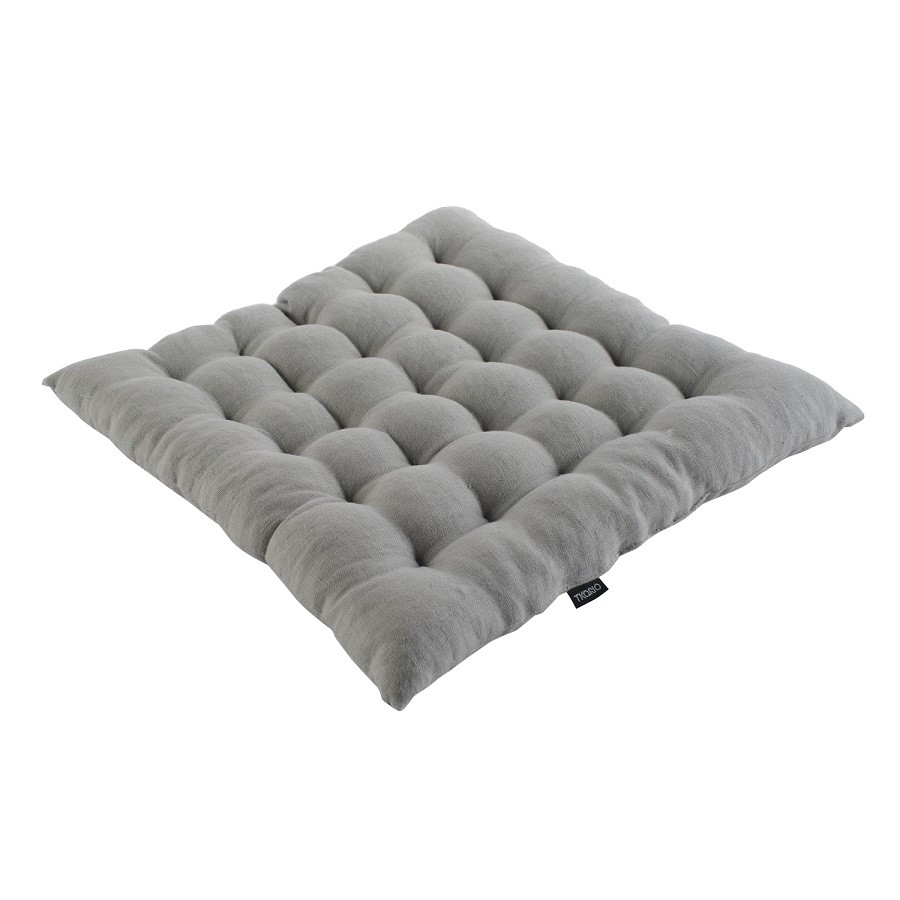 Подушка на стул стеганая из умягченного льна серого цвета, 40х40 см