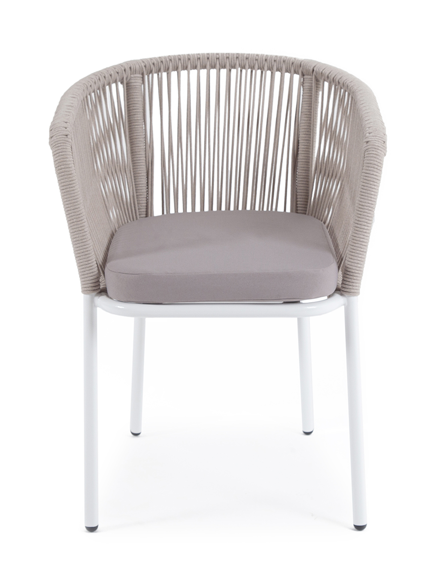 Плетеный стул из роупа (веревки) Марсель, каркас белый, цвет бежевый