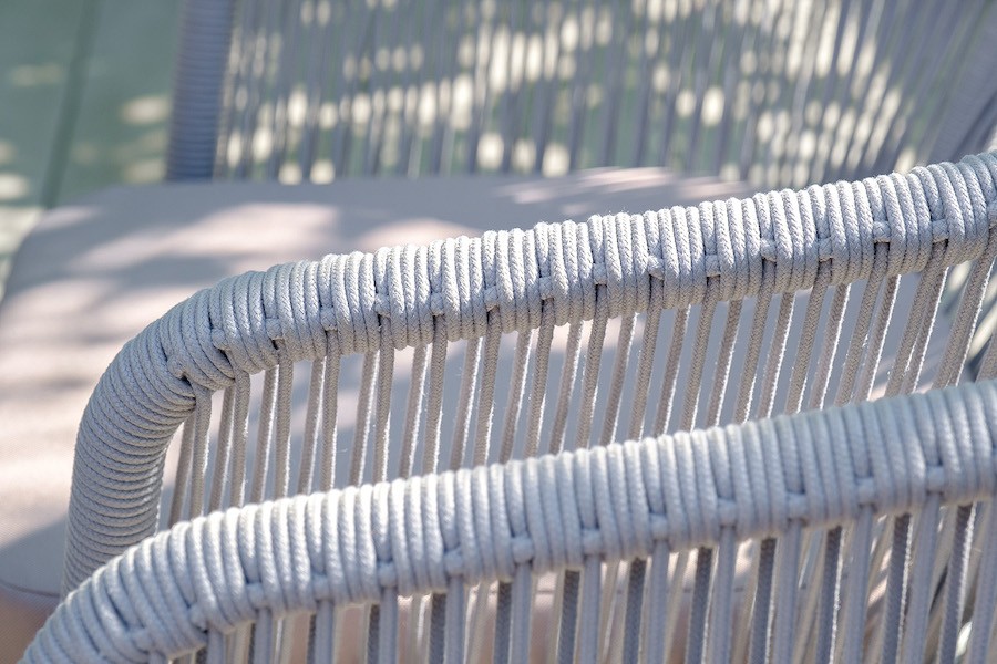 Плетеный стул из роупа (веревки) Марсель , каркас белый, цвет светло-серый