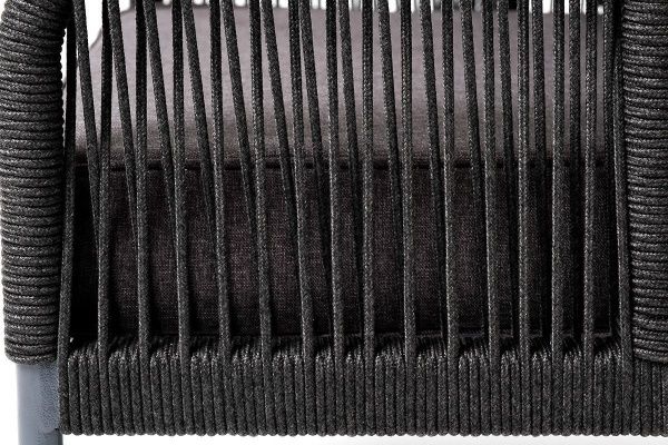 Кресло плетеное из роупа (веревки) Канны , каркас алюминий темно-серый, роуп темно-серый, ткань серая