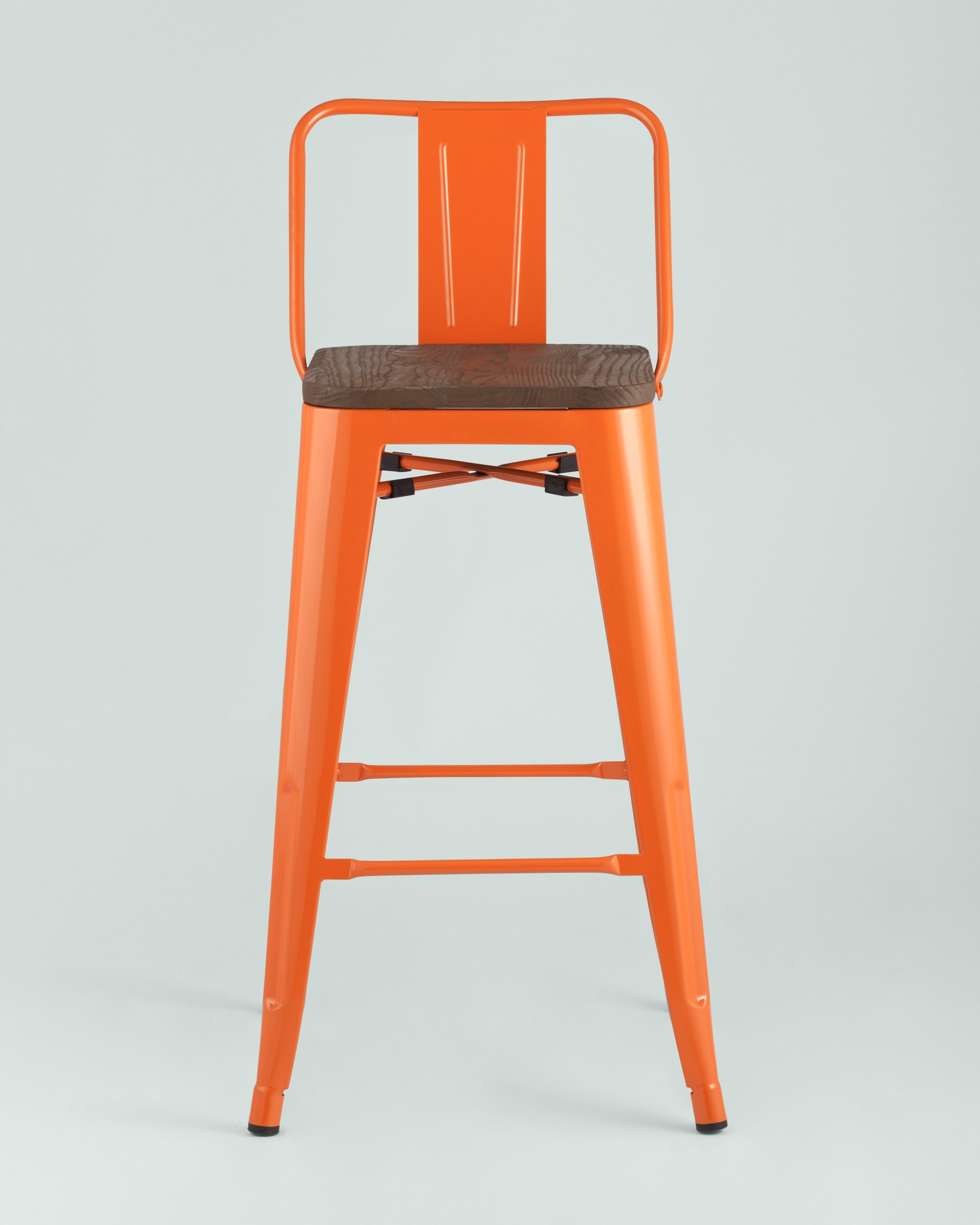 Полубарный стул Tolix Wood со спинкой оранжевый глянцевый деревянное сиденье