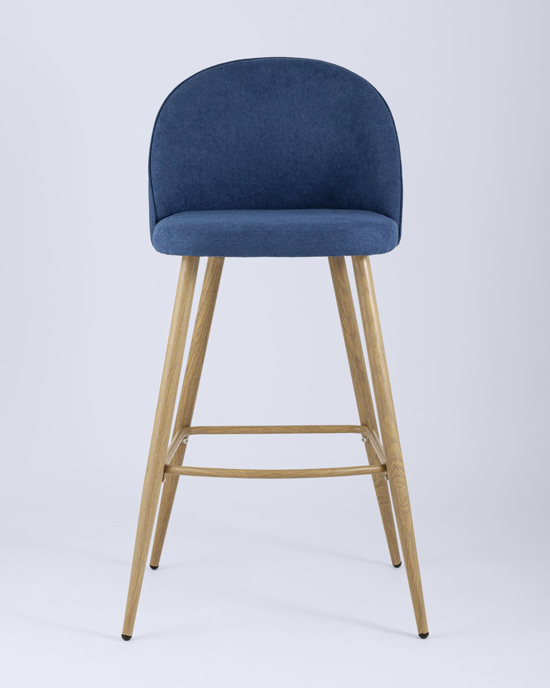 Барный стул Лион обивка тканевая шенилл синего цвета, ножки под цвет светлого дерева из металла