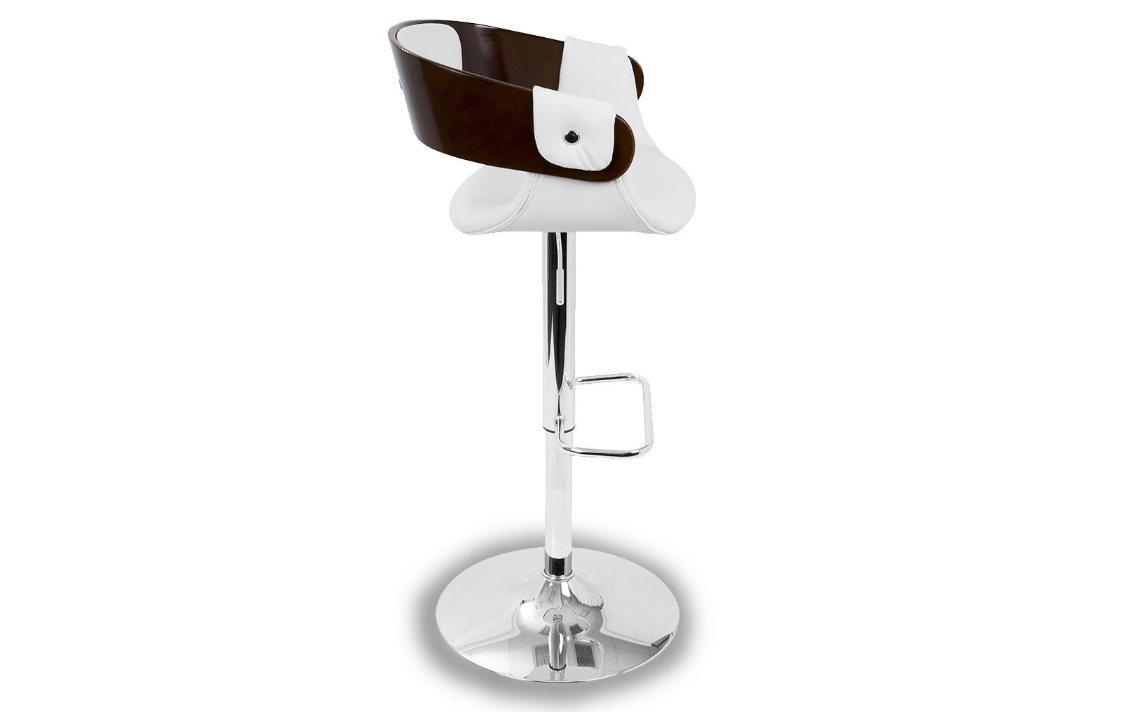 Барный стул -  белая экокожа/шпона вишни, ножка из хромированного металла